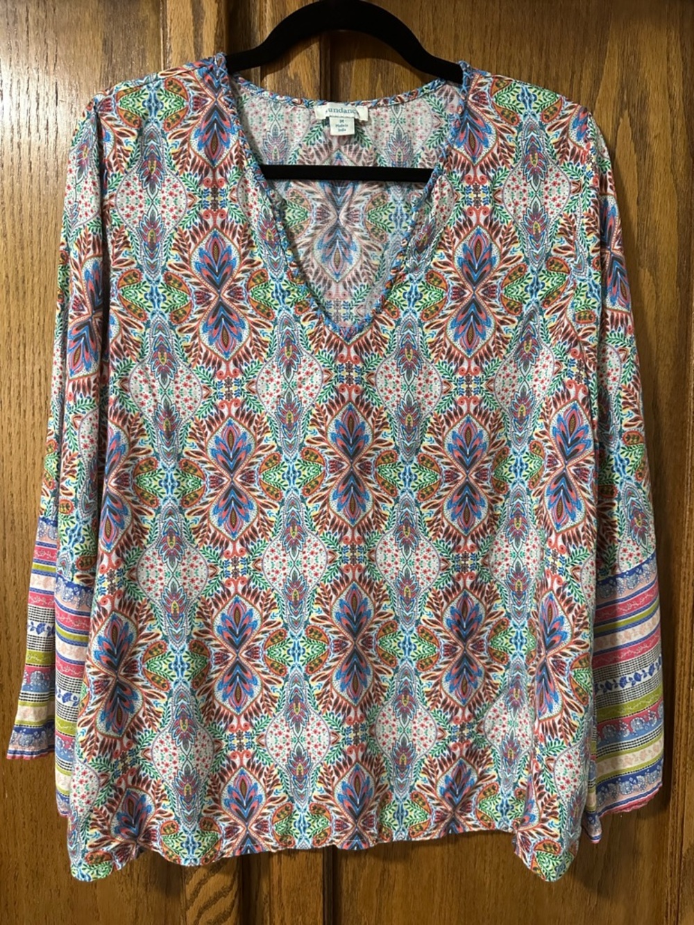 Sundance Andalusia Multicolor bell sleeve boho peasant blouse Sz M lightweight